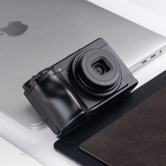 Ricoh GR IV metal handle with base enhances grip feeling and features an ultra-thin base plate design