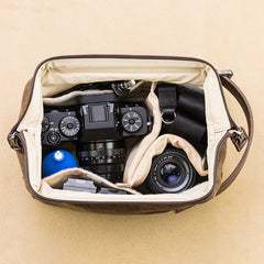 Sweden Waterproof Beeswax Cloth/Italy Vegetable Tanned Cowhide Leather Microsingle Camera Inner Bag Organizer Bag