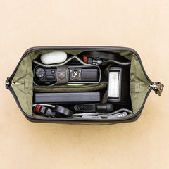 Sweden Waterproof Beeswax Cloth/Italy Vegetable Tanned Cowhide Leather Microsingle Camera Inner Bag Organizer Bag