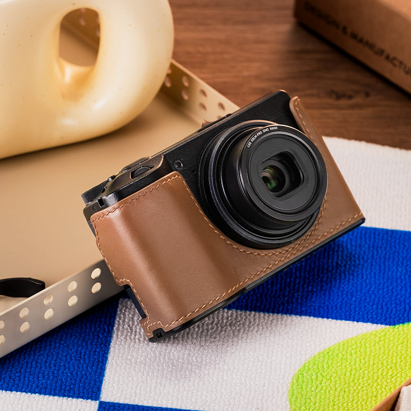 Ricoh GR III GR IIIx Italian vegetable-tanned cowhide leather camera case, protective case, CNC metal base