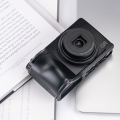 Ricoh GR IV metal handle with base enhances grip feeling and features an ultra-thin base plate design