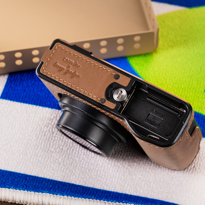 Ricoh GR III GR IIIx Italian vegetable-tanned cowhide leather camera case, protective case, CNC metal base