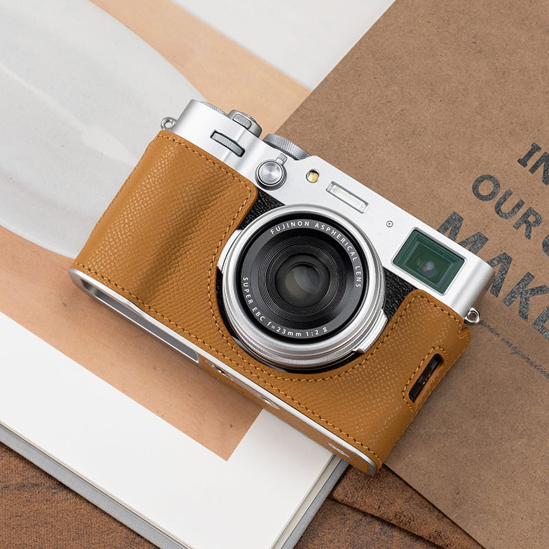 Étui en cuir pour appareil photo Fujifilm X100VI X100V Housse de protection Cuir de vachette italien tanné végétal Sangle Poignée 