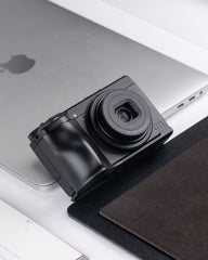 Ricoh GR IV metal handle with base enhances grip feeling and features an ultra-thin base plate design