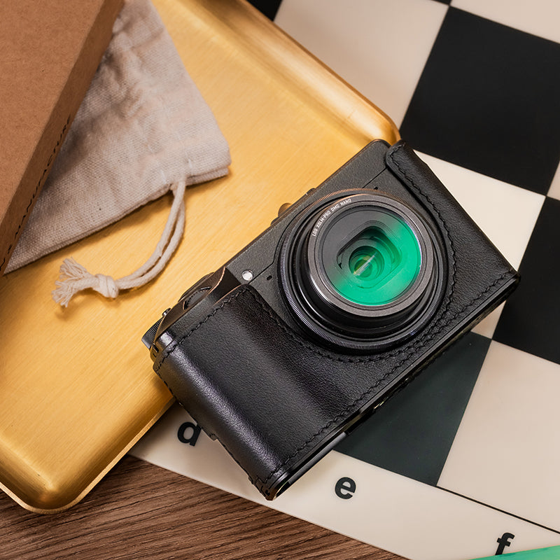 Ricoh GR III GR IIIx Italian vegetable-tanned cowhide leather camera case, protective case, CNC metal base